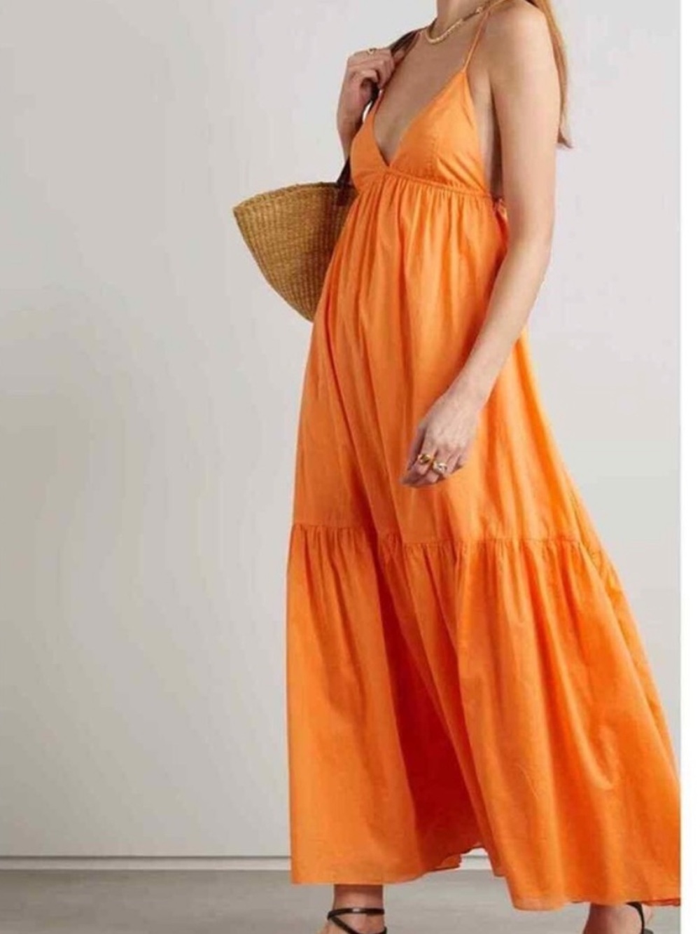 Faithfull the Brand Vibrant Orange Spaghetti-Strap Tiered Maxi Dress